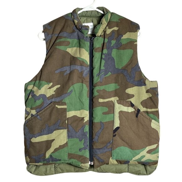 Unbranded Other - Camouflage Shell Puffer Vest Woodland Twill Cold Weather Hunt Gorpcore USA Men L